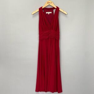 Evan Picone Red Sleeveless Midi Evening Dress Size 6 Shirred Cocktail Formal